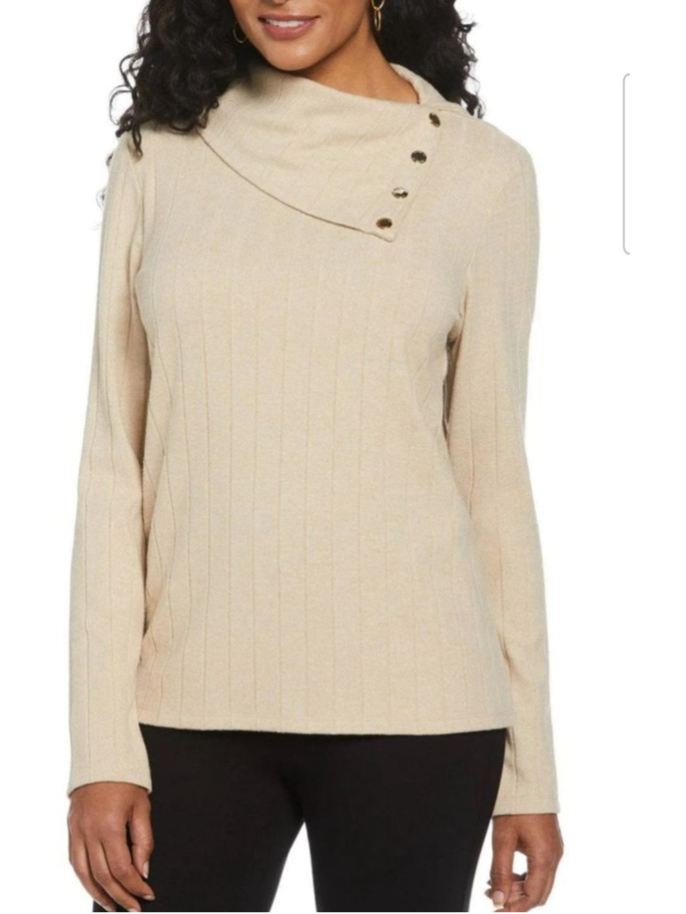 Rafella Beige Ribbed Cowl Neck Top